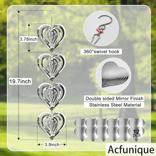 Acfunique Bird Deterren for Outside Patio,Bird Scare Devices Discs Reflectors Stainless Steel Wind Spinners Reflective Heart Metal Bird Repellen to Keep Birds Away Porch Garden Yard Sparkly Double Side Spinners - Image 2
