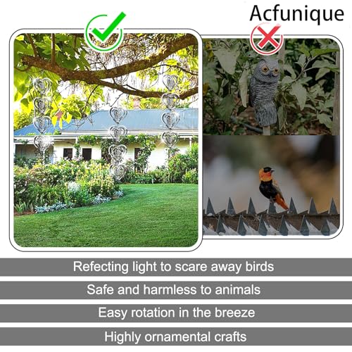 Acfunique Bird Deterren for Outside Patio,Bird Scare Devices Discs Reflectors Stainless Steel Wind Spinners Reflective Heart Metal Bird Repellen to Keep Birds Away Porch Garden Yard Sparkly Double Side Spinners - Image 4
