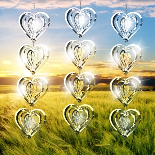Acfunique Bird Deterren for Outside Patio,Bird Scare Devices Discs Reflectors Stainless Steel Wind Spinners Reflective Heart Metal Bird Repellen to Keep Birds Away Porch Garden Yard Sparkly Double Side Spinners - Image 1