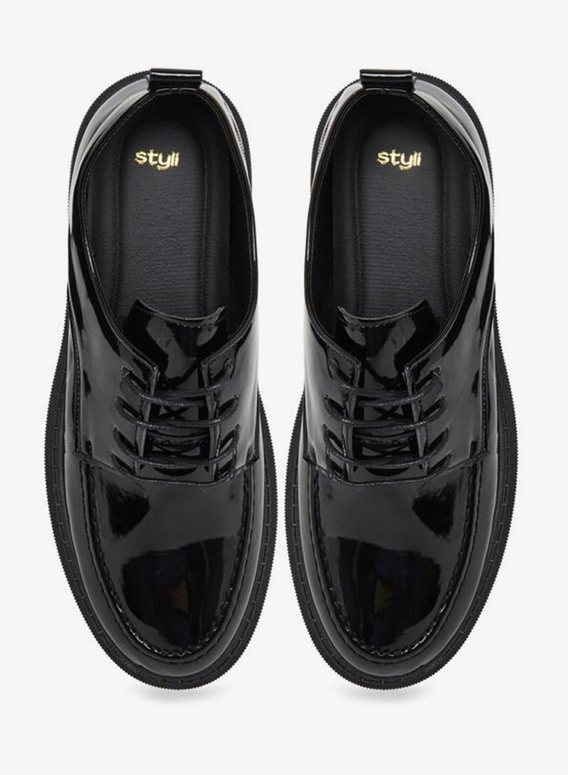 Styli Glossy Black Lace-Up Formal Shoes - Image 5