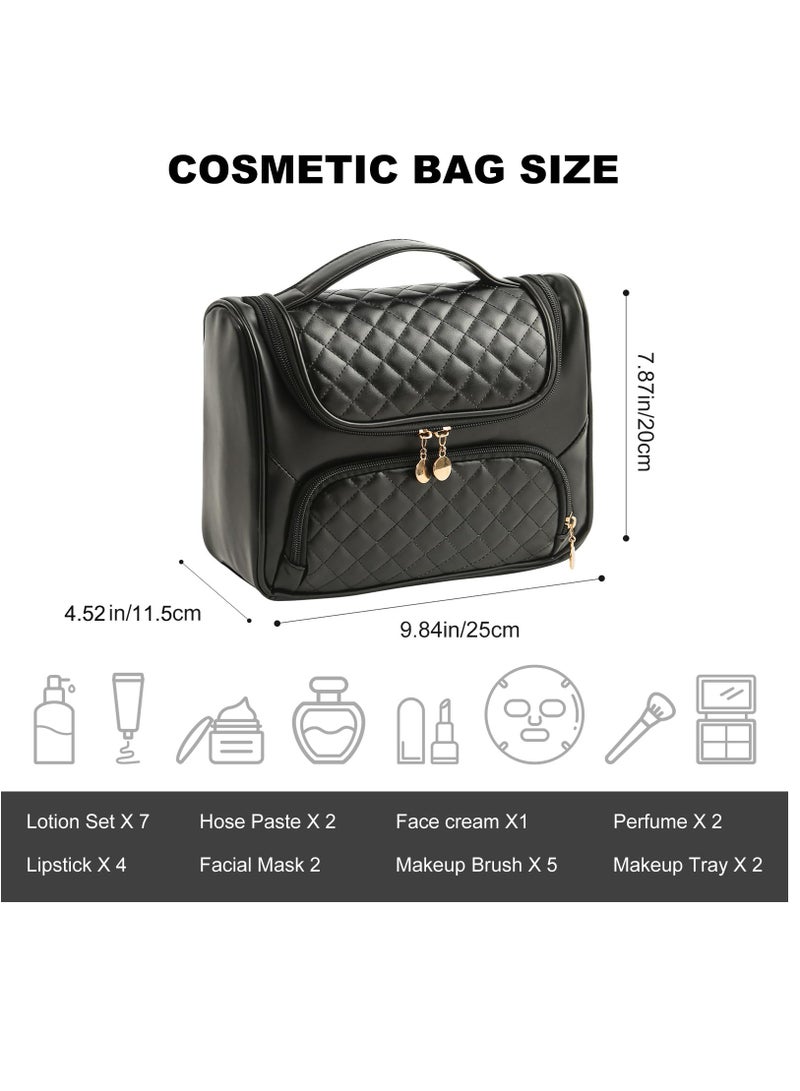 حقيبة مستحضرات التجميل للسفر، حقيبة مكياج للسفر، حقيبة تجميل للسفر، حقيبة أدوات العناية الكبيرة، حقيبة مستحضرات تجميل مقاومة للماء، حقيبة تنظيم المكياج للنساء والفتيات، باللون الأسود - Image 5