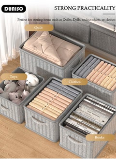 DUNISO 3pcs Foldable Closet Storage Organizer with lid,Wardrobe Clothes Organizer For Clothing, Sheets, Toys, Books,Washable Closet Storage Boxes with Carrying Handles Cube Stackable Storage Bin for Home Bedroom Office  - Image 3