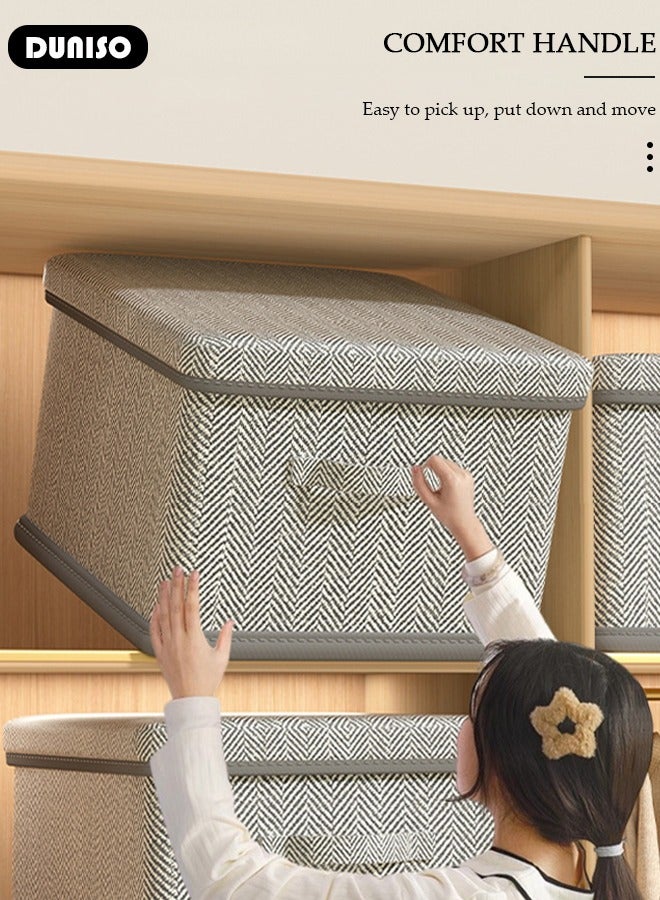 DUNISO 3pcs Foldable Closet Storage Organizer with lid,Wardrobe Clothes Organizer For Clothing, Sheets, Toys, Books,Washable Closet Storage Boxes with Carrying Handles Cube Stackable Storage Bin for Home Bedroom Office  - Image 5