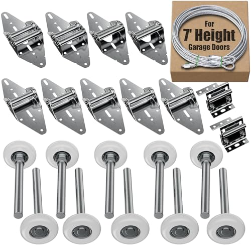 Luxbaro Garage Door Hardware Kit for 7' Height Garage Doors, Garage Door Hinges and Rollers, Top Bracket, Wire Rope - Image 1