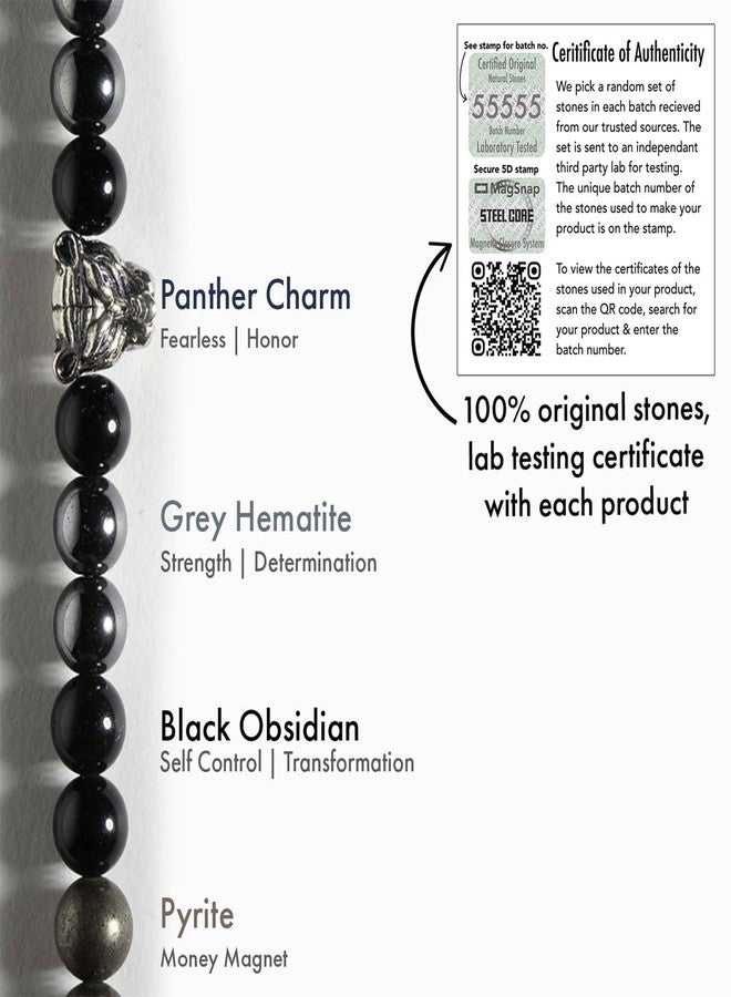 Mesmerize Panther Metal Charm Bracelets with Original Stones | Amethyst, Gloss Onyx, Pyrite, Black Obsidian, Grey Hematite, Lapis Lazuli and Sodalite Bracelet for Men (Obsidian Panther 2.0, XL) - Image 5