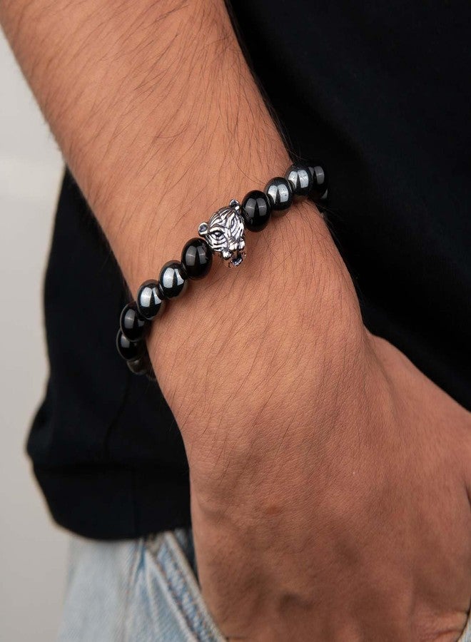 Mesmerize Panther Metal Charm Bracelets with Original Stones | Amethyst, Gloss Onyx, Pyrite, Black Obsidian, Grey Hematite, Lapis Lazuli and Sodalite Bracelet for Men (Obsidian Panther 2.0, XL) - Image 3