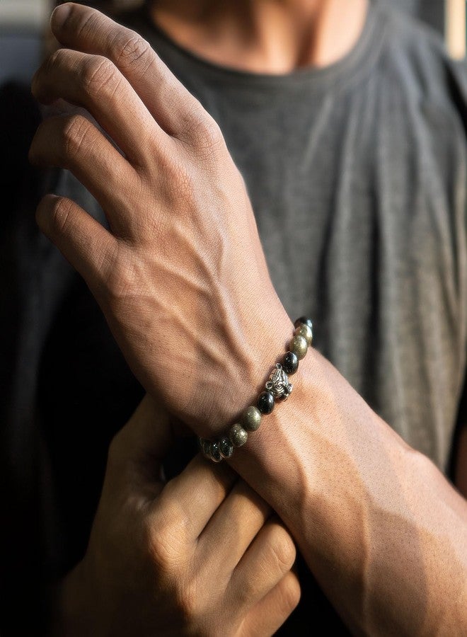 Mesmerize Panther Metal Charm Bracelets with Original Stones | Amethyst, Gloss Onyx, Pyrite, Black Obsidian, Grey Hematite, Lapis Lazuli and Sodalite Bracelet for Men (Obsidian Panther 2.0, XL) - Image 4