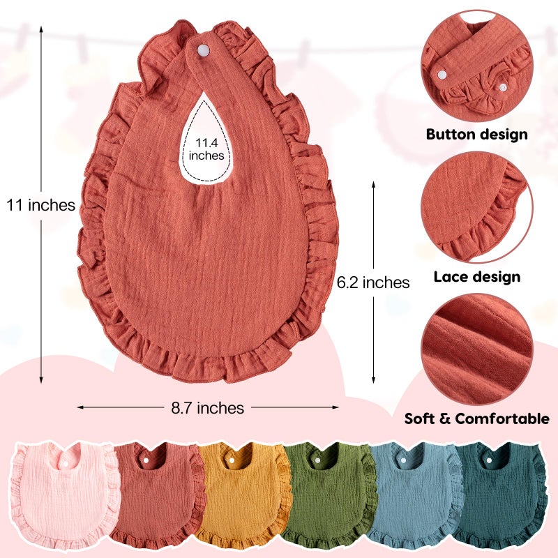 Newcotte 12 Pcs Baby Muslin Bibs and Burp Cloths Set Cotton Absorbent Baby Bibs Burping Cloths for Toddler Unisex Girls Boys Soft Adjustable Drooling for Newborn Teething - Image 2