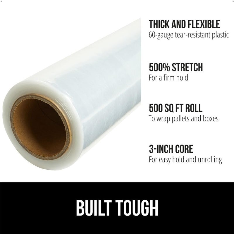 Gorilla Grip 500% Stretch Film Heavy Duty Plastic, 2 Pack 500ft Shrink Wrap Rolls 24" Puncture Resistant, Industrial Strength for Pallet Storing, Wrapping, Moving, Packing Furniture Protection Clear - Image 2