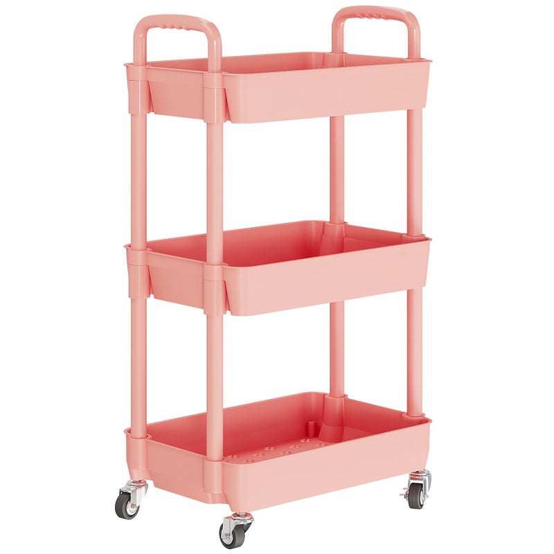 Laiensia 3-Tier Rolling Cart with Wheels,Multifunction Utility Storage Carts, Kitchen Storage Organizer,Mobile Shelving Unit for Bathroom,Laundry,with Classified Stickers,Pink - Image 2