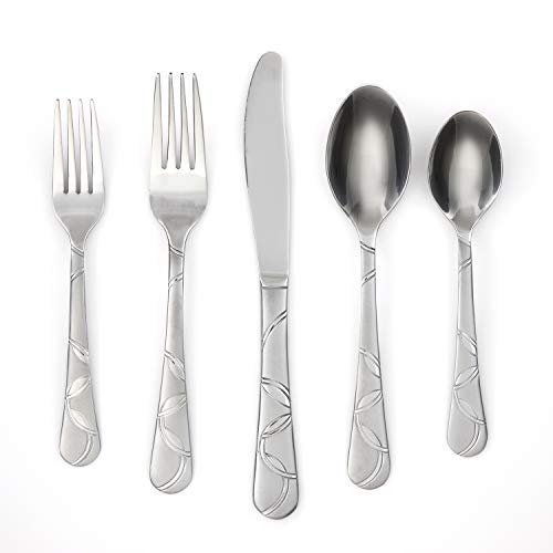 Cambridge Silversmiths Felicity Sand 20Piece Flatware Silverware Set Service for 4 Stainless Steel Includes ForksKnivesSpoons Brushed Finish
