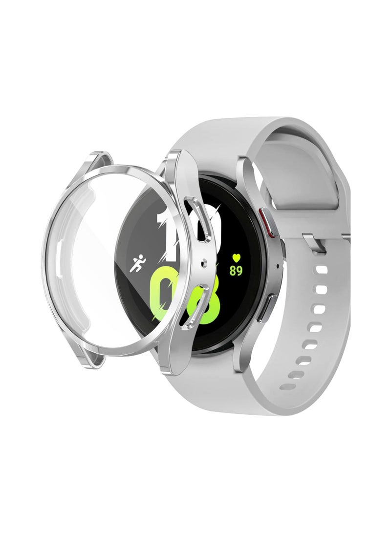 Case Compatible with Samsung watch 5 44mm Case All-Around Screen Protector Watch Soft TPU Shockproof Cover Slim Guard Thin Bumper Shell Protector (Silver) - Image 1