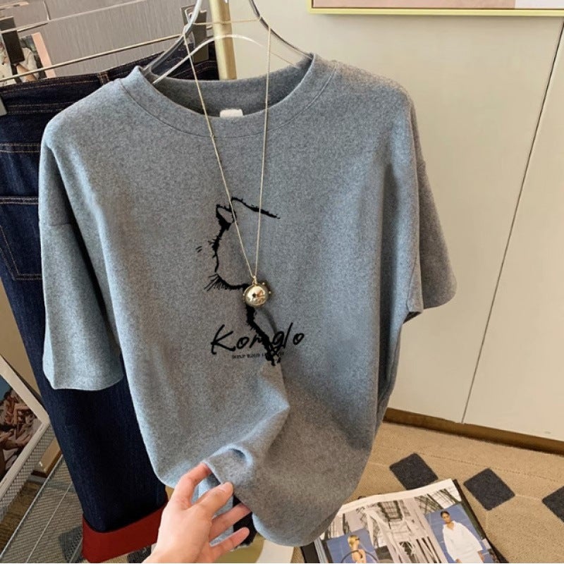 2023 Cartoon Printed Short-Sleeved T-Shirt Women'S Cotton Inner Wear Versatile Korean Style Loose Plus Size Bottoming Shirt - Image 1