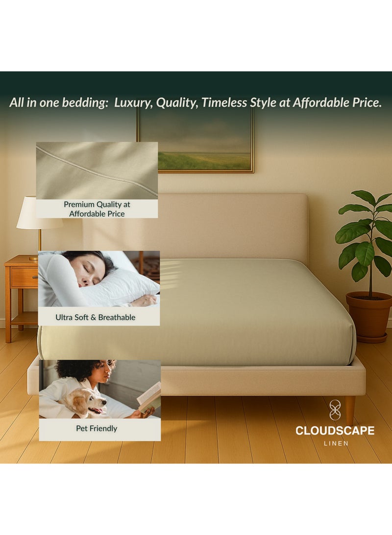 كلاود سكيب لينين Cloud Scape Linen 600 Thread Count Egyptian Cotton Fitted Sheet ( King, Linen) - Image 5