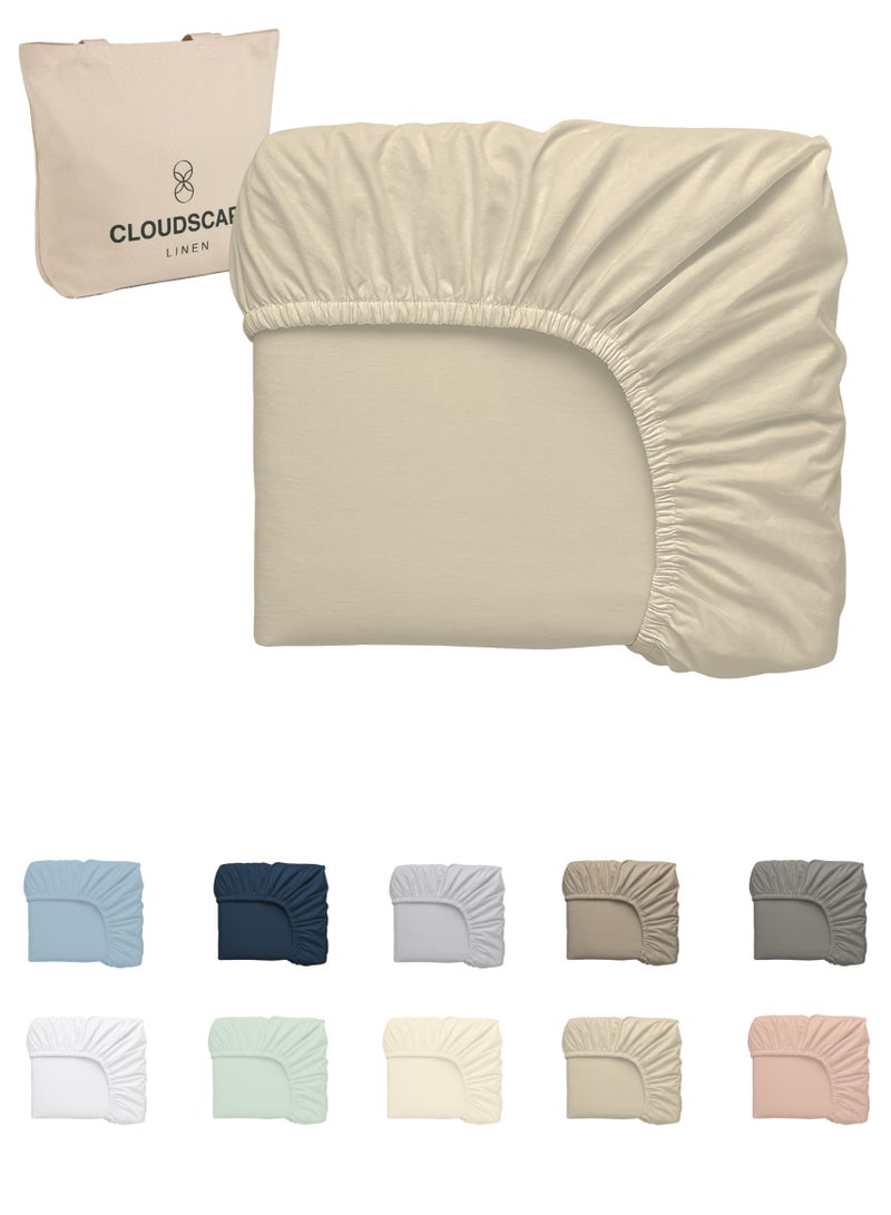 كلاود سكيب لينين Cloud Scape Linen 600 Thread Count Egyptian Cotton Fitted Sheet ( King, Linen) - Image 2