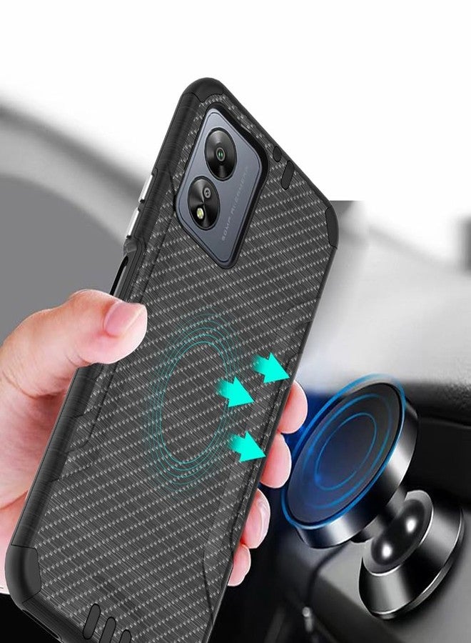 TJ's TJS Compatible for Boost Celero5G SC 2024 Case (Version Only), with Tempered Glass Screen Protector, Magnetic Support Shockproof Metallic Brush Finish Phone Case for Celero 5G SC (Carbon Fiber) - Image 3
