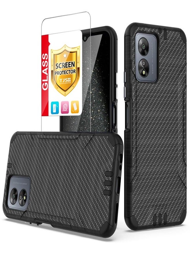 TJ's TJS Compatible for Boost Celero5G SC 2024 Case (Version Only), with Tempered Glass Screen Protector, Magnetic Support Shockproof Metallic Brush Finish Phone Case for Celero 5G SC (Carbon Fiber) - Image 1