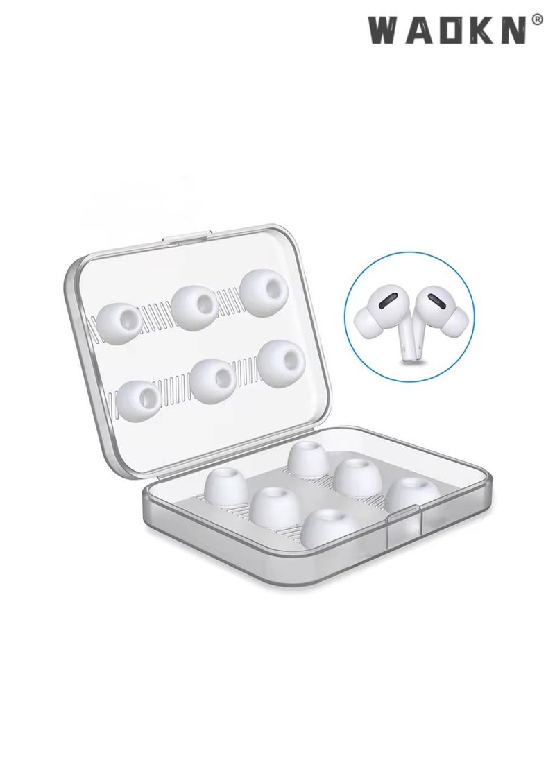 WAOKN - 6 Pairs of Ear Tips Replacement Silicon Tips Compatible for Airpods Pro, Fit in The Charging Case, Anti-Slip Reducing Noise in-Ear Eartips, White Ear Buds with Portable Storage Box (S/M/L) - Image 1