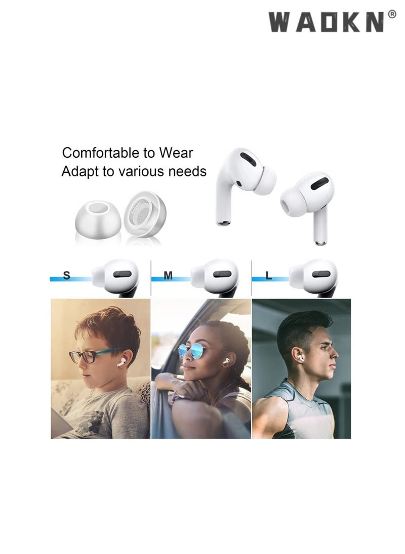 WAOKN - 6 Pairs of Ear Tips Replacement Silicon Tips Compatible for Airpods Pro, Fit in The Charging Case, Anti-Slip Reducing Noise in-Ear Eartips, White Ear Buds with Portable Storage Box (S/M/L) - Image 1