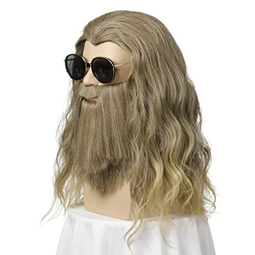 QACCF Long Curly Golden Brown Wig and Mustache Costume Halloween Mens Wig - Image 3
