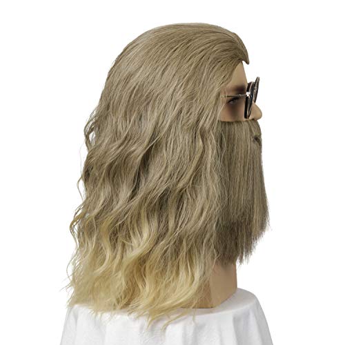 QACCF Long Curly Golden Brown Wig and Mustache Costume Halloween Mens Wig - Image 5