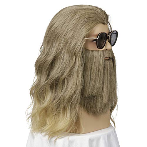 QACCF Long Curly Golden Brown Wig and Mustache Costume Halloween Mens Wig - Image 4