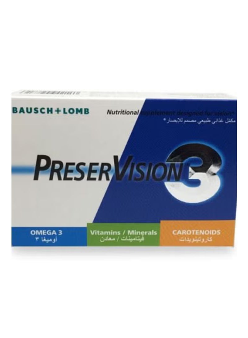 Bausch + Lomb Preservision 3, Nutritional Supplement Designed for Vision, Capsules 60s - Image 1