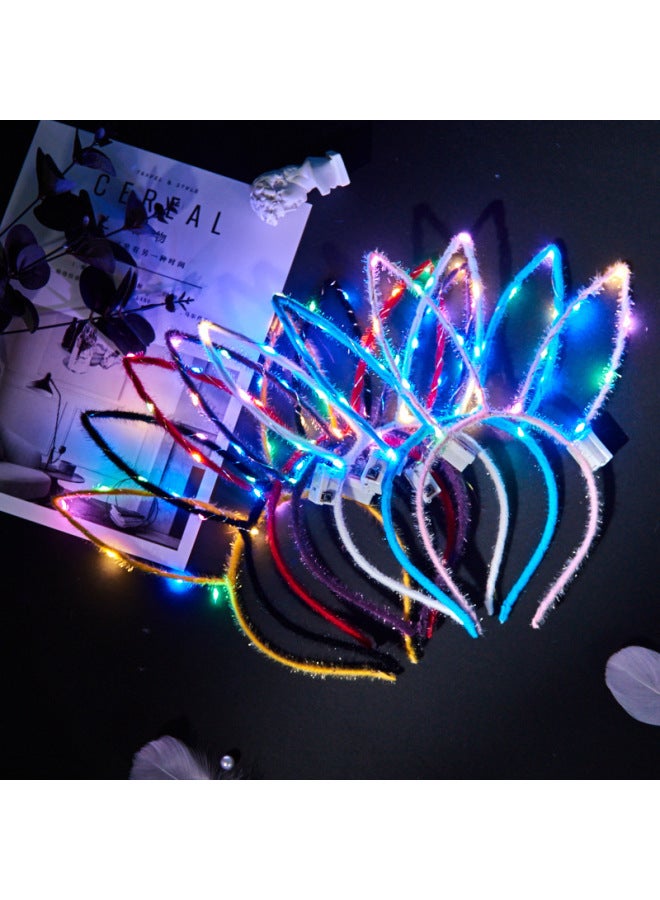 Stall Toy Night Market Explosions With Light Hairband Rabbit Ears Headband Plush Headwear Push Small Gift Hairpin-Color:14 Lights Short Hair Rabbit Ears Mixed Color - Image 1