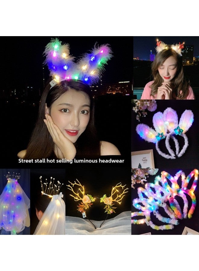 Stall Toy Night Market Explosions With Light Hairband Rabbit Ears Headband Plush Headwear Push Small Gift Hairpin-Color:14 Lights Short Hair Rabbit Ears Mixed Color - Image 2