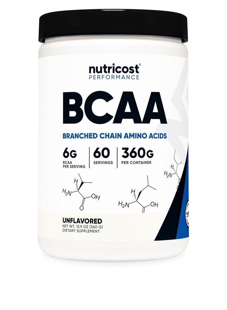 Nutricost Bcaa Powder 2:1:1 Unflavored 60 Servings Vegetarian Non-Gmo Gluten Free Branched Chain Amino Acids - Image 1