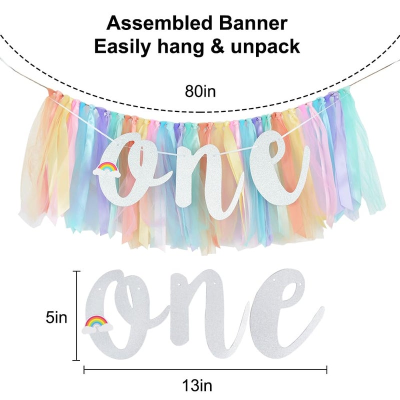 بيشيدا لافتة كرسي مرتفع لعيد الميلاد الأول من Beishida - زينة استحمام الطفل بألوان قوس قزح باستيل لافتة موضوع قوس قزح لحفلة عيد الميلاد الأولى ديكور كرسي مرتفع محايد للجنسين - Image 2