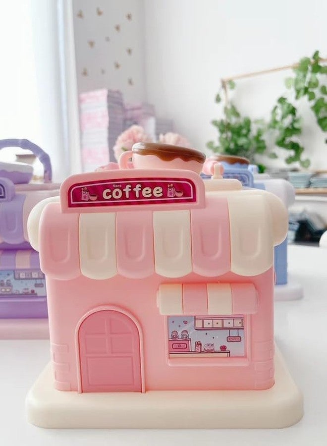 SQUICKLE Cute Cartoon Creative Portable Piggy Bank | Money Saving Box with Combination Lock | Mini Coin Bank Gifts for Boys and Girls, Best Return Gifts for Kids (Pack of 1) (Coffee Shop - Pink) - Image 1