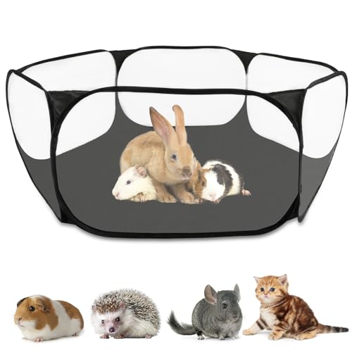 Rypet Guinea Pig Playpen - Breathable & Transparent Pet Playpen Pop Open Outdoor/Indoor Exercise Fence, Portable Yard Fence for Guinea Pig, Rabbits, Hamster, Chinchillas and Hedgehogs（Black） - Image 1