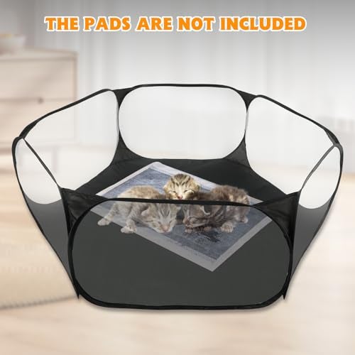 Rypet Guinea Pig Playpen - Breathable & Transparent Pet Playpen Pop Open Outdoor/Indoor Exercise Fence, Portable Yard Fence for Guinea Pig, Rabbits, Hamster, Chinchillas and Hedgehogs（Black） - Image 2