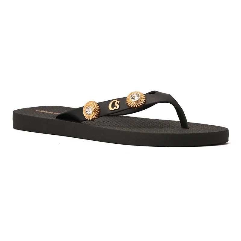 Black Flip-Flops with Decoration