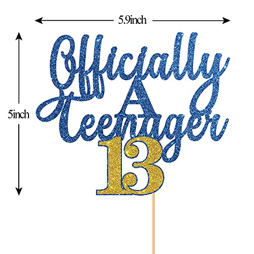 Festiko®Glitter Officially A Teenager 13 Cake Topper / 13th Birthday Cake Decor/Happy 13th Birthday Cake Supplies for Boy and Girl - Blue & Gold - Image 2
