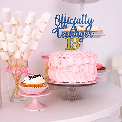 Festiko®Glitter Officially A Teenager 13 Cake Topper / 13th Birthday Cake Decor/Happy 13th Birthday Cake Supplies for Boy and Girl - Blue & Gold - Image 4