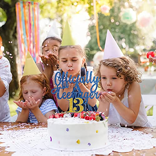 Festiko®Glitter Officially A Teenager 13 Cake Topper / 13th Birthday Cake Decor/Happy 13th Birthday Cake Supplies for Boy and Girl - Blue & Gold - Image 5