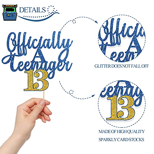 Festiko®Glitter Officially A Teenager 13 Cake Topper / 13th Birthday Cake Decor/Happy 13th Birthday Cake Supplies for Boy and Girl - Blue & Gold - Image 3