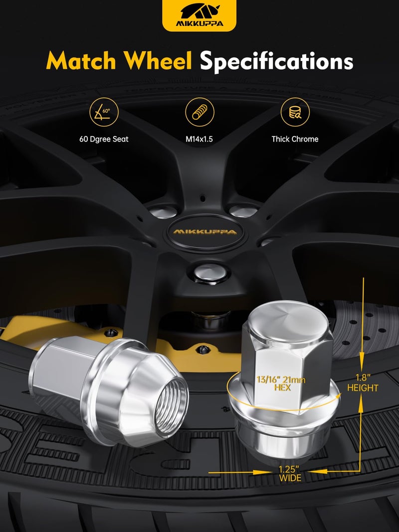 MIKKUPPA ميكوبا 24 قطعة صمولة عجلات M14x1.5 لفورد F150، استبدال نمط OEM بالكروم لعام 2015-2024 لفورد F-150 إكسبيديشن لينكولن نافيجيتور عجلات المصنع 21 مم سداسي مضاد للصدأ صواميل الإطارات المحدثة - Image 2