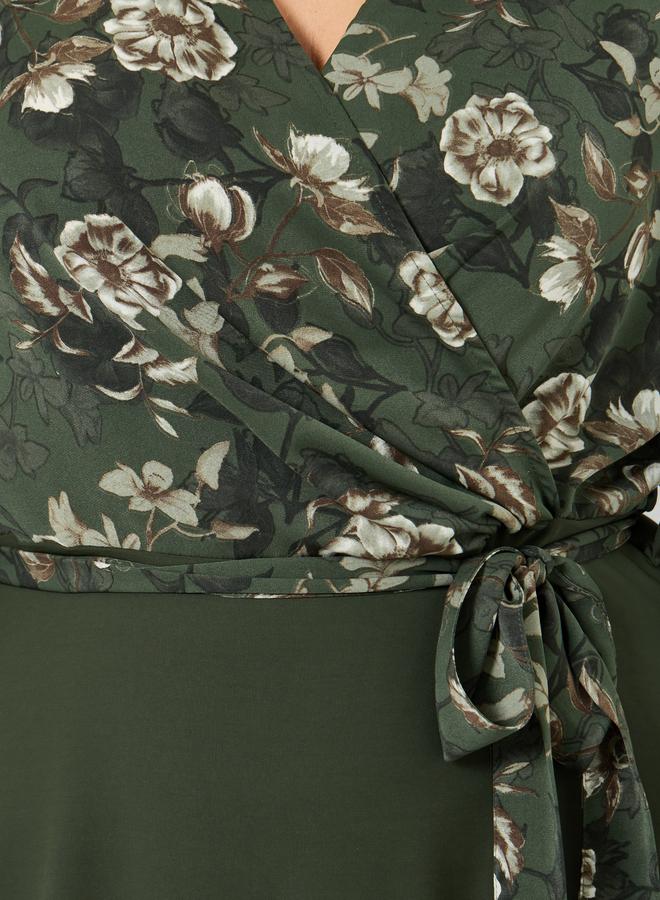 Styli Plus Floral Printed Wrap Look A-Line Maxi Dress - Image 4