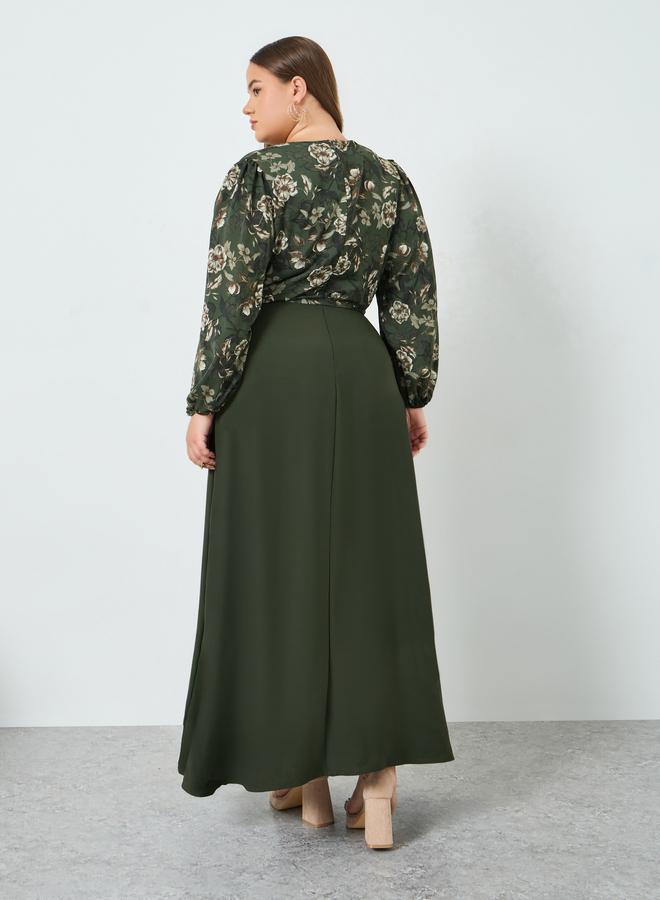 Styli Plus Floral Printed Wrap Look A-Line Maxi Dress - Image 5