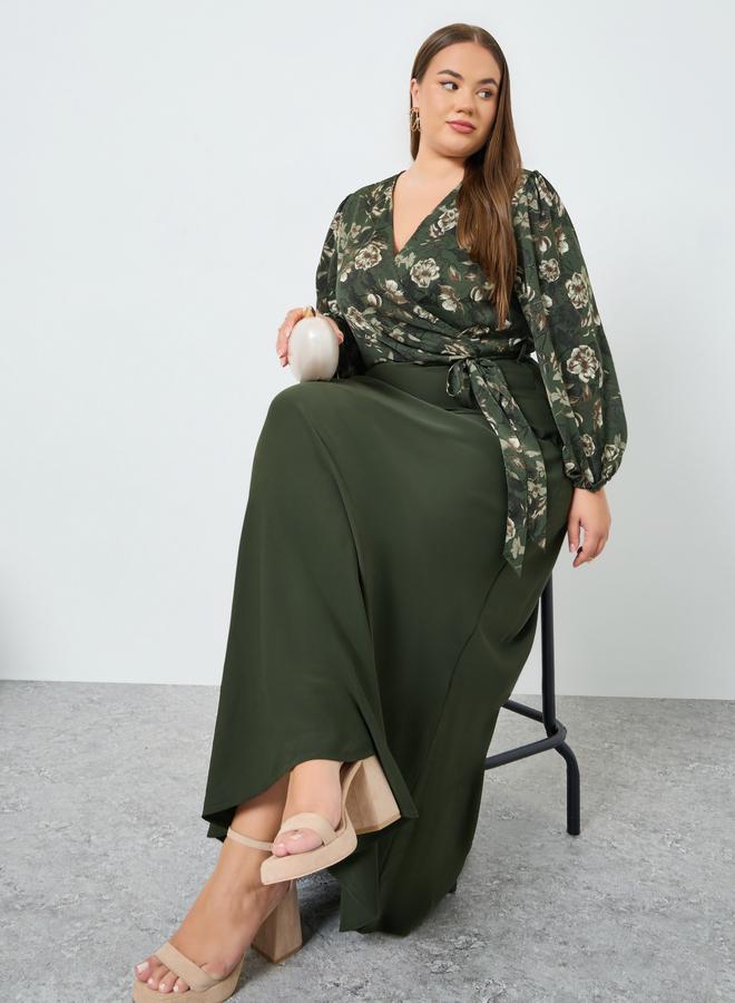 Styli Plus Floral Printed Wrap Look A-Line Maxi Dress - Image 1