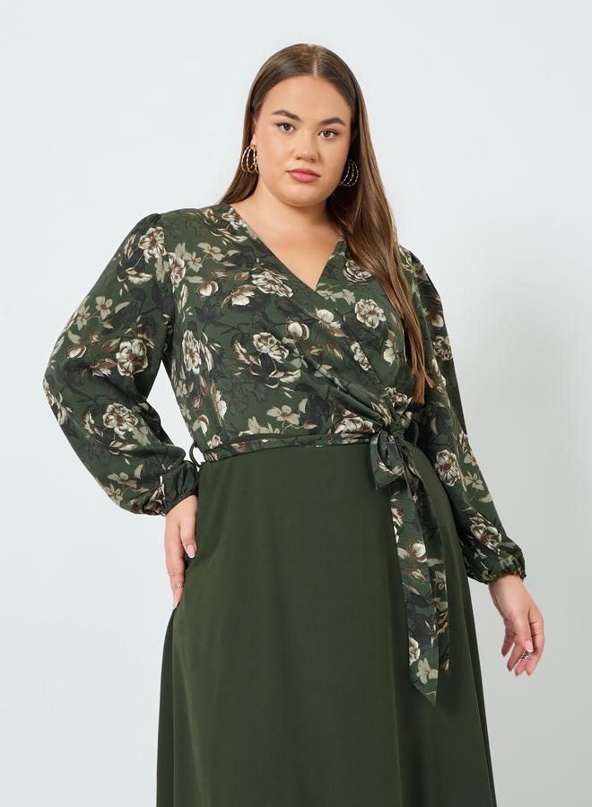 Styli Plus Floral Printed Wrap Look A-Line Maxi Dress - Image 2