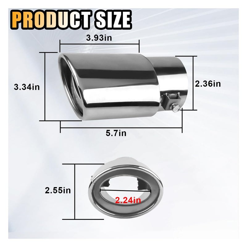 smilfuy Stainless Steel Car Exhaust Tip, 2.5" Inlet 3.3" Outlet Adjustable Chrome-Plated Finish Exhaust Tailpipe, Car Exhaust Pipe Modification Tail Throat Tail Pipe, Fit for Most Cars (Straight, Silver) - Image 2