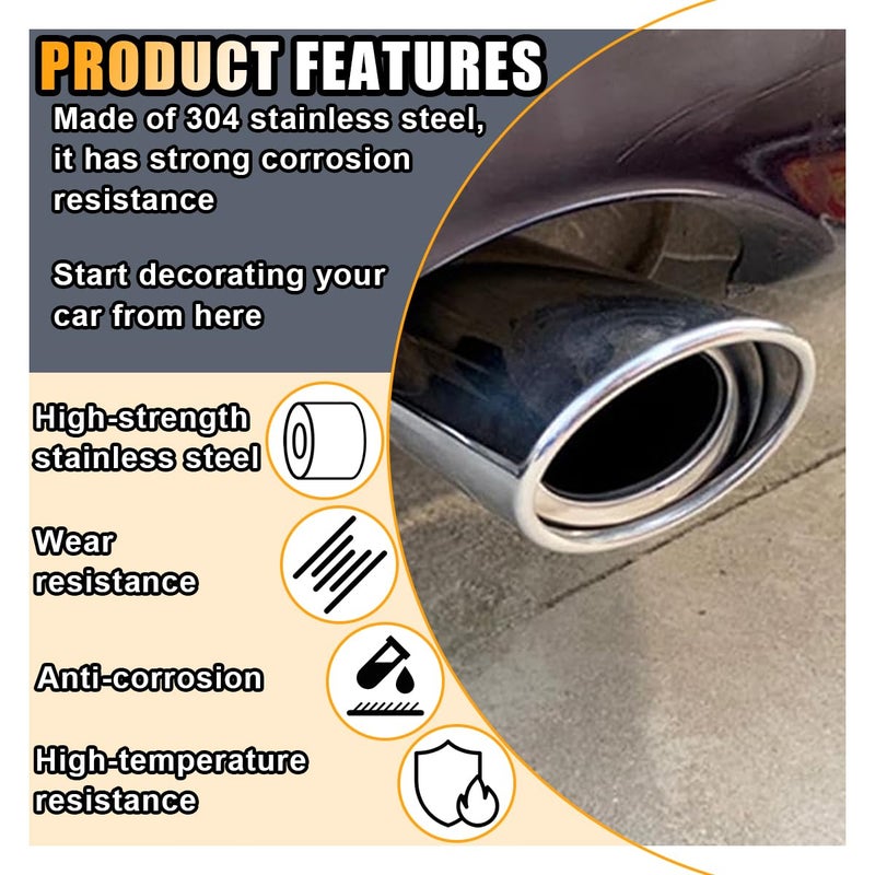 smilfuy Stainless Steel Car Exhaust Tip, 2.5" Inlet 3.3" Outlet Adjustable Chrome-Plated Finish Exhaust Tailpipe, Car Exhaust Pipe Modification Tail Throat Tail Pipe, Fit for Most Cars (Straight, Silver) - Image 3