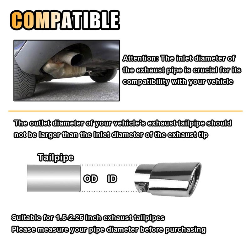 smilfuy Stainless Steel Car Exhaust Tip, 2.5" Inlet 3.3" Outlet Adjustable Chrome-Plated Finish Exhaust Tailpipe, Car Exhaust Pipe Modification Tail Throat Tail Pipe, Fit for Most Cars (Straight, Silver) - Image 4