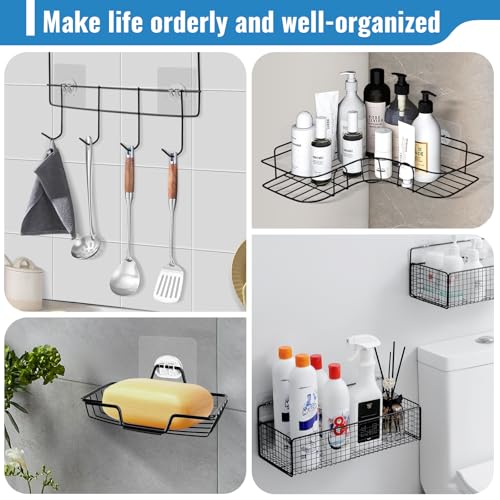 EILKBLA 15 Pack Shower Caddy Adhesive Replacement - Strong No Drilling Shower Shelf Adhesive Hooks for Bathroom Storage Shelves & Kitchen Racks, 3 Sizes Included - Image 4