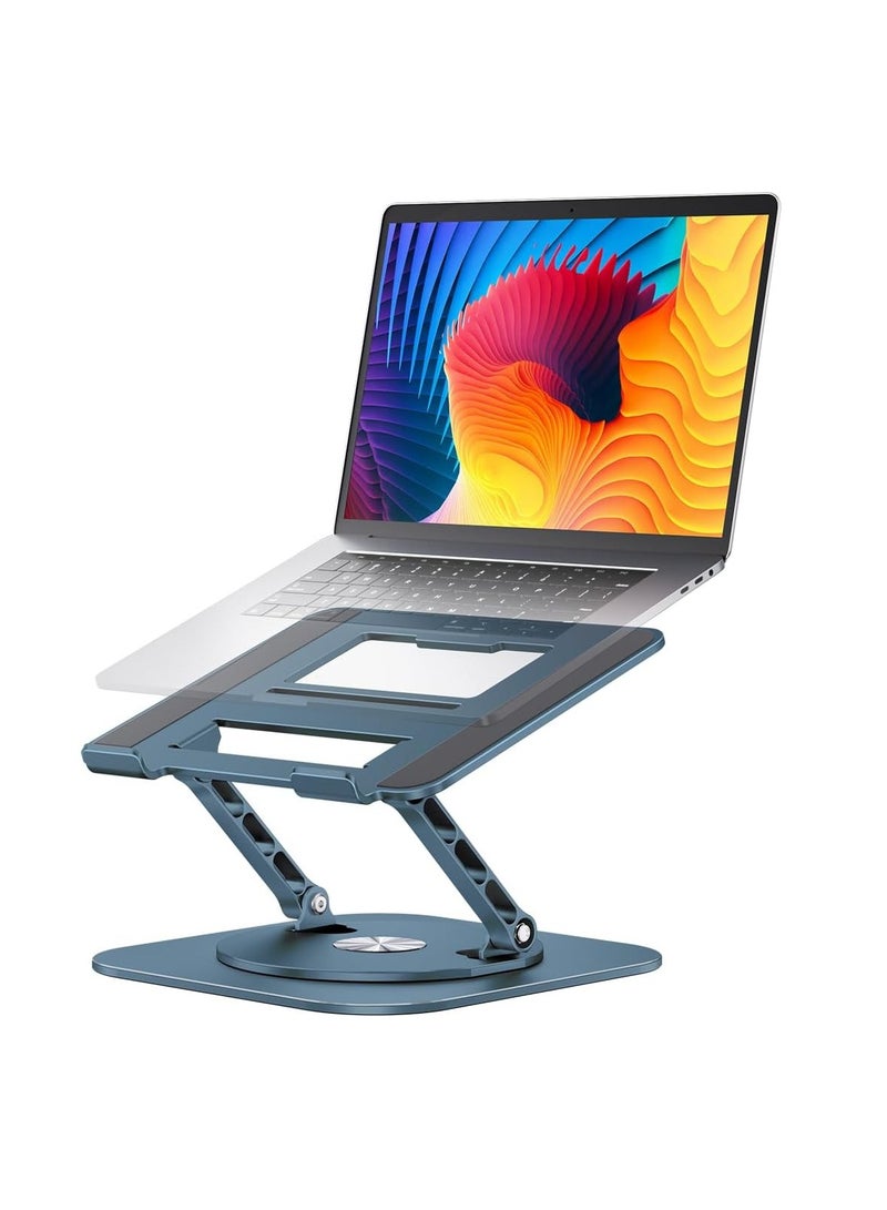 Adjustable Laptop Stand with 360-Degree Rotating Base, Ergonomic Foldable Laptop Holder, Compatible with MacBook Pro/Air, Notebook up to 16 Inches, Navy Blue  This adjustable laptop stand provides ergonomic support and features a 360-degree rotating base, allowing you to easily adjust the angle for comfortable viewing. It is foldable for easy storage and portability. Compatible with MacBook Pro/Air and notebooks up to 16 inches in size, it offers a practical solution for maintaining a comfortable working posture while preventing neck and back strain. The navy blue color adds a stylish touch to your workspace. - Image 1