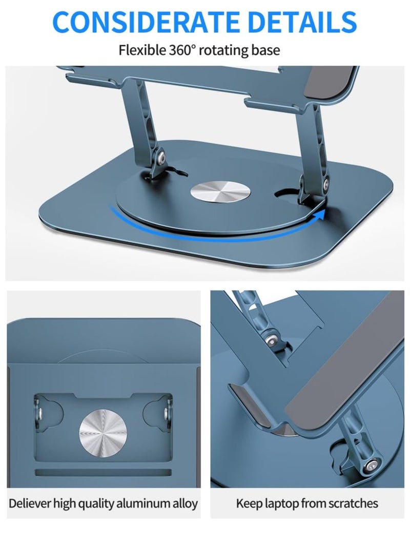 Adjustable Laptop Stand with 360-Degree Rotating Base, Ergonomic Foldable Laptop Holder, Compatible with MacBook Pro/Air, Notebook up to 16 Inches, Navy Blue  This adjustable laptop stand provides ergonomic support and features a 360-degree rotating base, allowing you to easily adjust the angle for comfortable viewing. It is foldable for easy storage and portability. Compatible with MacBook Pro/Air and notebooks up to 16 inches in size, it offers a practical solution for maintaining a comfortable working posture while preventing neck and back strain. The navy blue color adds a stylish touch to your workspace. - Image 3